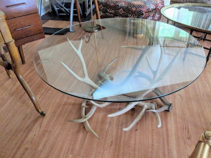 Artisan made Elk antler glass top coffee table - $1200
