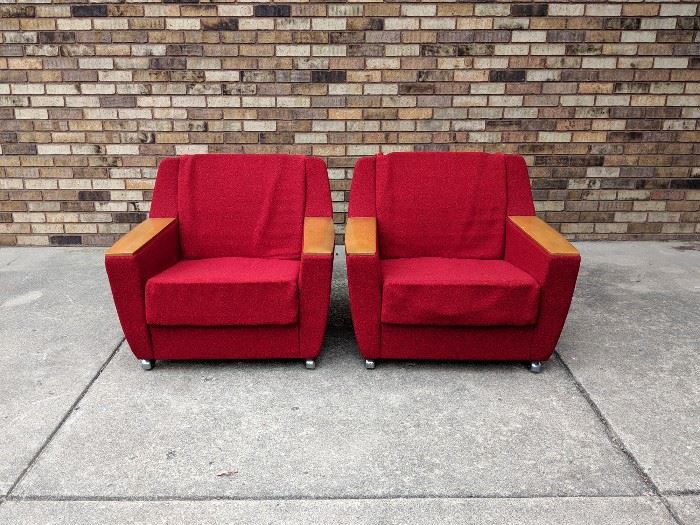 Pair of Mid century modern red beech wood lounge chairs West Germany - $400/pair 
