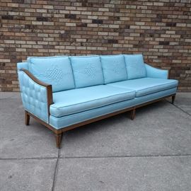 Hollywood regency tiffany blue faux silk tufted sofa EXCELLENT COND - $600

