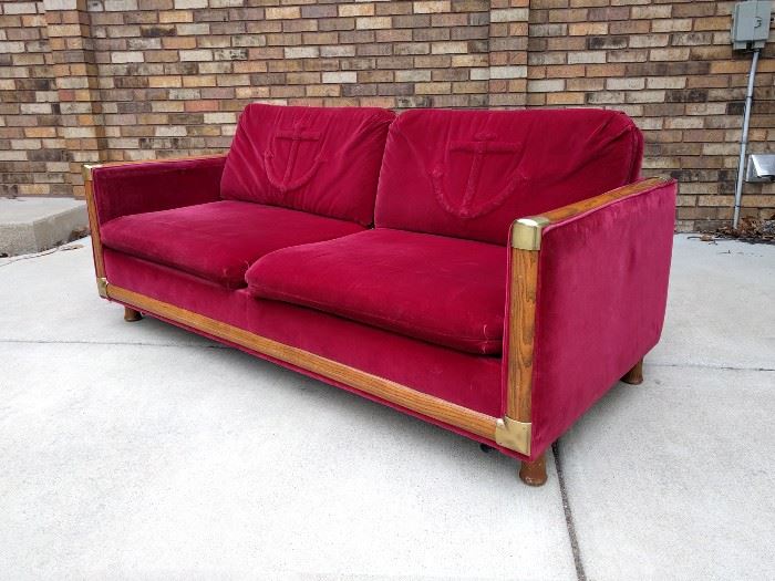 Red velvet oak & brass trim campiagn sofa (pull out bed ) SOLD
