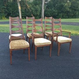 Set of 6 Mid century modern walnut high back dining chairs Tabago Furniture, Canada - $400/set 
