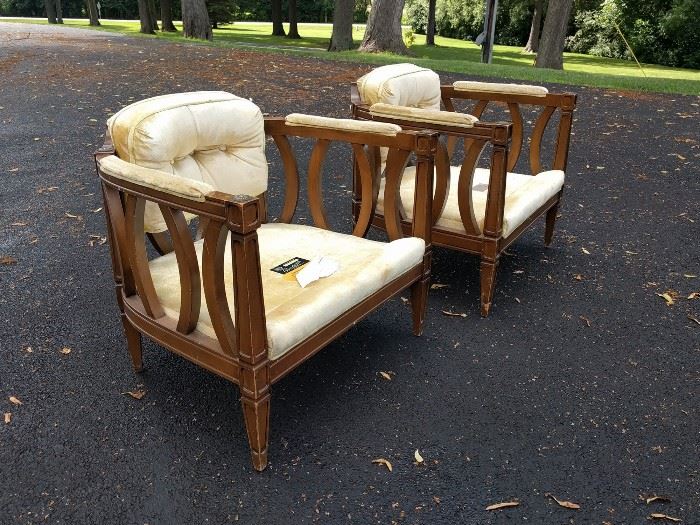 Pair of Hollywood regency barrel lounge chair (no cushions) - $150


