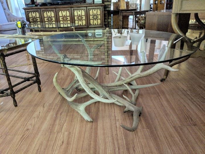Artisan made Elk horn antler glass top coffee table - $1200
