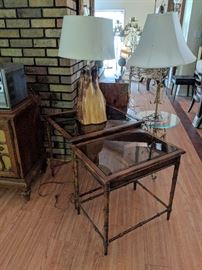 Pair of walnut smoked glass top nesting tables - $150 - MARKDOWN now $75
