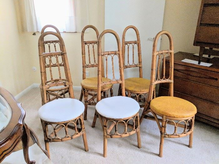 Set of 6 rattan high back chairs- $500/ set 