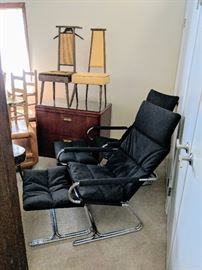 Pair of Mid century modern chrome frame lounge chairs w/ottmans in style of Jerry johnson - $275 each

