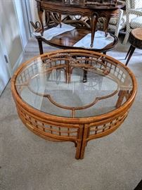 Boho chic rattan glass top coffee table - SOLD