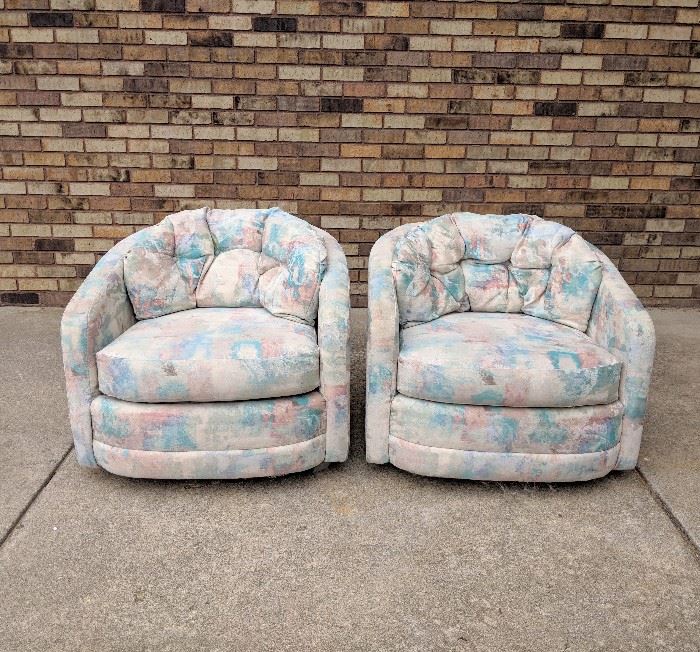 Pair of Milo Baughman style modern barrel swivel chairs - $300/pair 