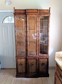 Hollywood regency faux bamboo glass top china cabinet SOLD 