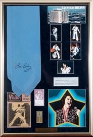 Wonderful Framed Collection Of Elvis Memorabilia From The Hilton With Signatures