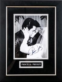 Authenticated Black & White Wedding Day Photo Of Priscilla And Elvis Presley Kissing Signed By Priscilla