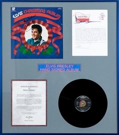 Elvis Presley Hand Signed Christmas Album Cover With Vinyl Record, Certificate Of Authenticity 