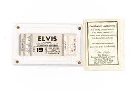 Unused August 19, 1977 Elvis In Concert Ticket At Utica Memorial Auditorium With Certificate Of Authenticity