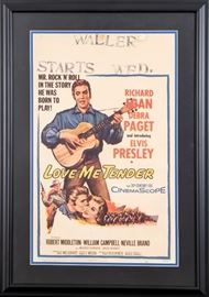 Original Elvis Presley "Love Me Tender" US Window Card, Beautifully Framed And Matted