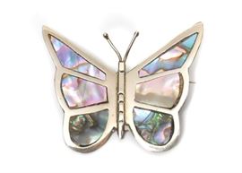 BEAUTIFUL MEXICO INLAID ABALONE BUTTERFLY BROOCH