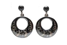 SIAM STERLING SILVER WITH BLACK ENAMEL EARRINGS