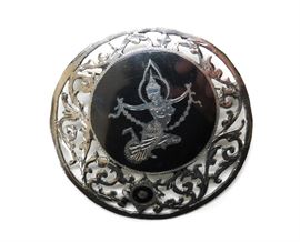 LARGE SIAM STERLING WITH BLACK ENAMEL BROOCH