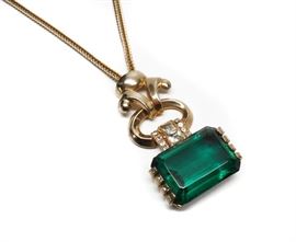 GORGEOUS EMERALD RHINESTONE LAVALIER NECKLACE