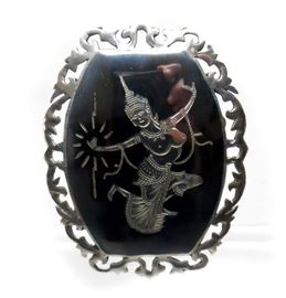 SIAM STERLING SILVER WITH BLACK ENAMEL BROOCH