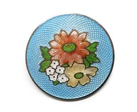 BLUE FLORAL GUILLOUCHE ENAMEL BROOCH
