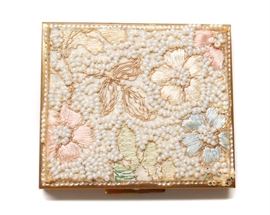 SILK EMBROIDERED SEED BEAD POWDER COMPACT