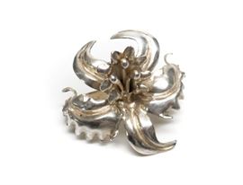 STERLING SILVER SIGNED IRIS FLOWER BROOCH