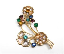 LOVELY VINTAGE RHINESTONE FLORAL BOUQUET BROOCH