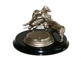 1940s CHROME WESTERN RODEO COWBOY BULL ASHTRAY