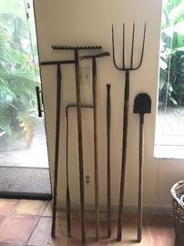 Vintage and primitive garden and farm tools
