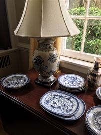 Blue and white lamp pair and china