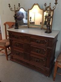 Marble top Walnut chest of Drawers