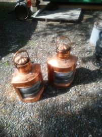 VINTAGE PAIR OF COPPER SHIPS LAMPS