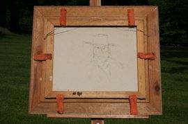 J. Hodgens - signed reverse & artist self portrait scetch