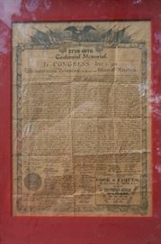 Centennial Memorial museum printing of Declaration of Independence on period paper