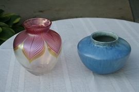 California studio glass, drawn leaf & roseville