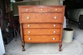 cherry and tiger maple chest of drawers