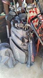 Golf clubs and accessories.