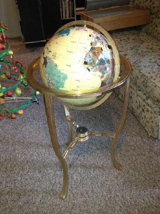 Amazing stone inlaid globe with compass below