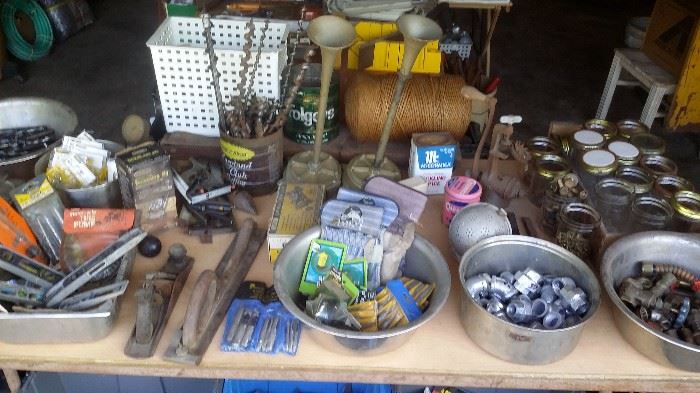 PIPE FITTINGS, BITS, OLD HORNS, PLANERS