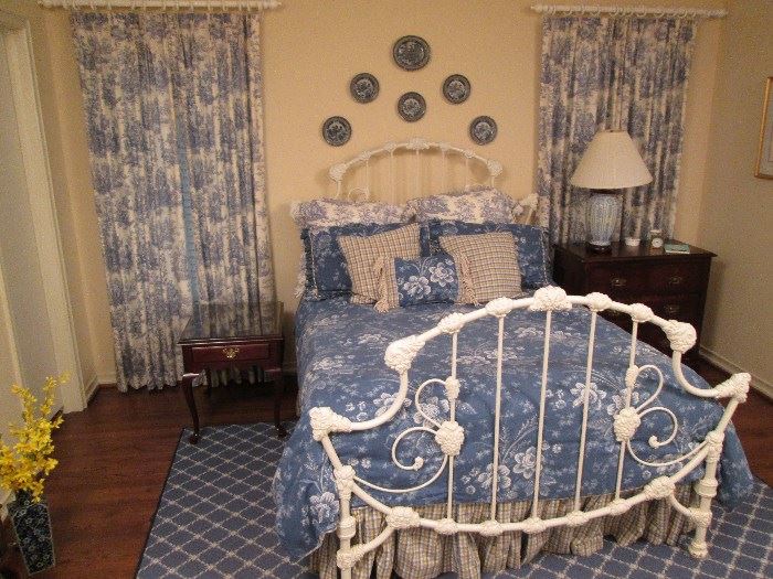 Bedroom Set for Sale - Beautiful blue and white toile draperies, duvet, dust ruffle, pillows and custom made rug.