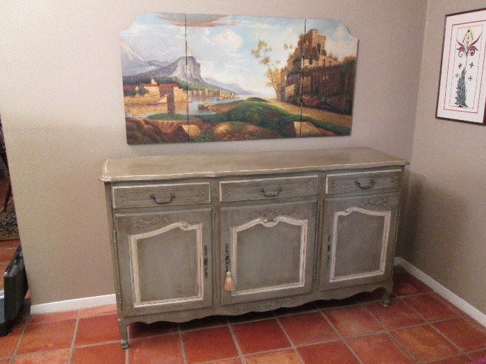 French Painted Sideboard with Old World Screen.