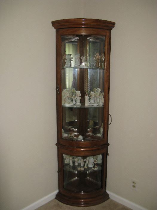 CORNER CURIO CABINET WITH CURVED GLASS