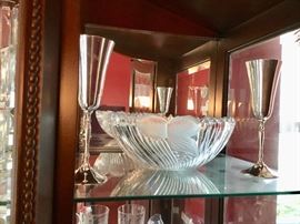 Silver toasting glasses, Frost to clear salad bowl