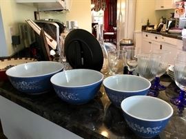 Blue pyrex nesting bowls