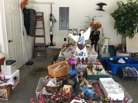 Garage, oreck vacuum, golf clubs, Christmas, coolers