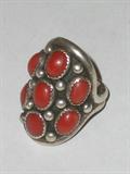 Mexican sterling ring with red coral stones, size 7 1/2