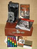 Polaroid Model 150 folding camera with accessories