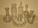 Lot of barber and liquor bottles & decanters, some etched