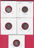 Lot of 5 high grade Seated Liberty silver dimes, 1849, 1853, 1857, 1858, 1872
