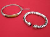 Lot of 2 heavy sterling bangle bracelets, both marked .925, unknown brown stone (maybe Tiger Eye), weight 53.2 grams
